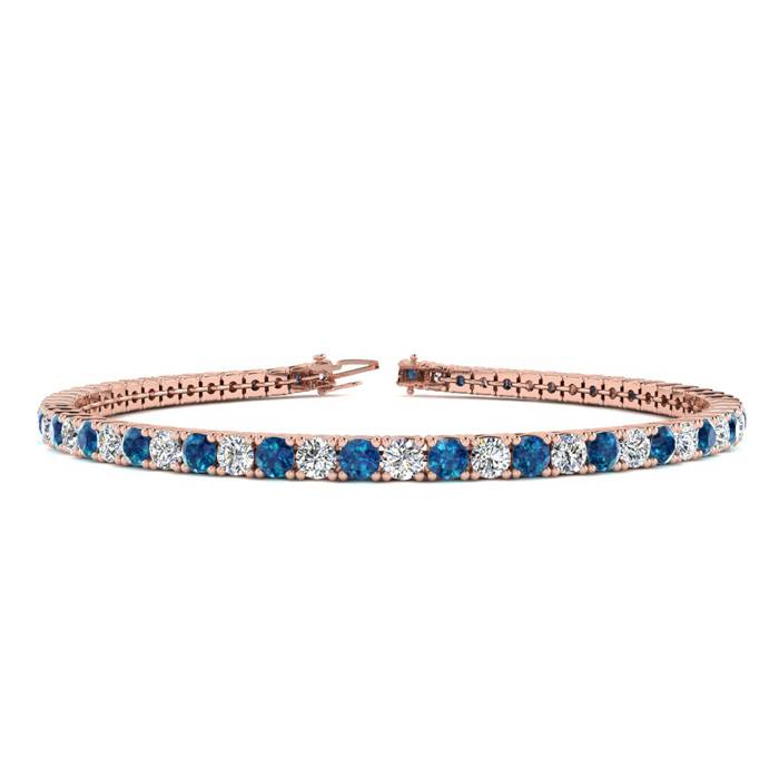 3 1/2 Carat Blue & White Diamond Tennis Bracelet in 14K Rose Gold