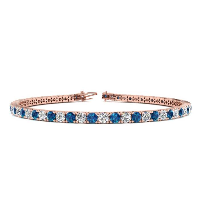 3 1/2 Carat Blue & White Diamond Tennis Bracelet in 14K Rose Gold (8.7 g)