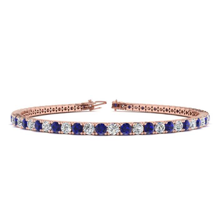 4 1/4 Carat Sapphire & Diamond Tennis Bracelet in 14K Rose Gold (8.7 g)