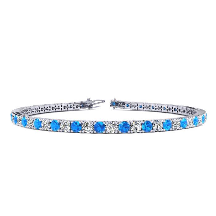 5 Carat Blue Topaz & Diamond Tennis Bracelet in 14K White Gold (1