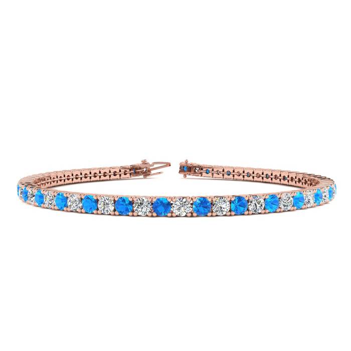 4 1/2 Carat Blue Topaz & Diamond Tennis Bracelet in 14K Rose Gold (9.4 g), 7 Inches,  by SuperJeweler
