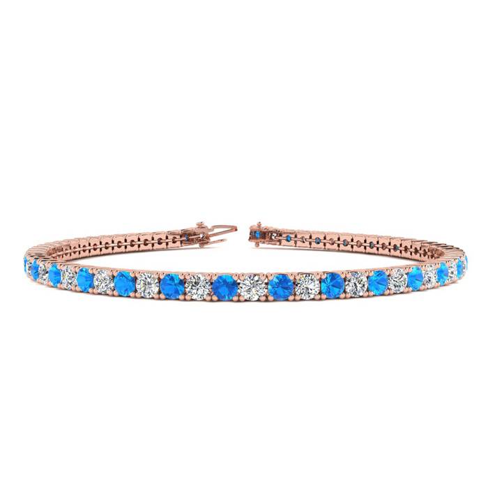 5 Carat Blue Topaz & Diamond Tennis Bracelet in 14K Rose Gold (10