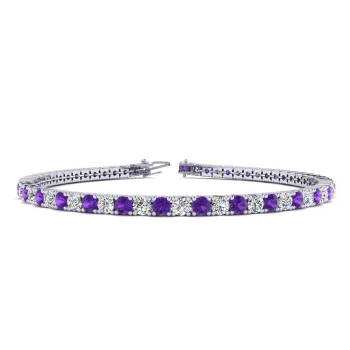 4 1/2 Carat Amethyst & Diamond Tennis Bracelet in 14K White Gold 