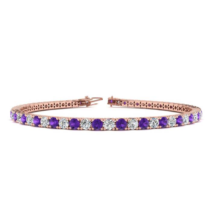 3 1/2 Carat Amethyst & Diamond Tennis Bracelet in 14K Rose Gold (8.1 g), 6 Inches,  by SuperJeweler