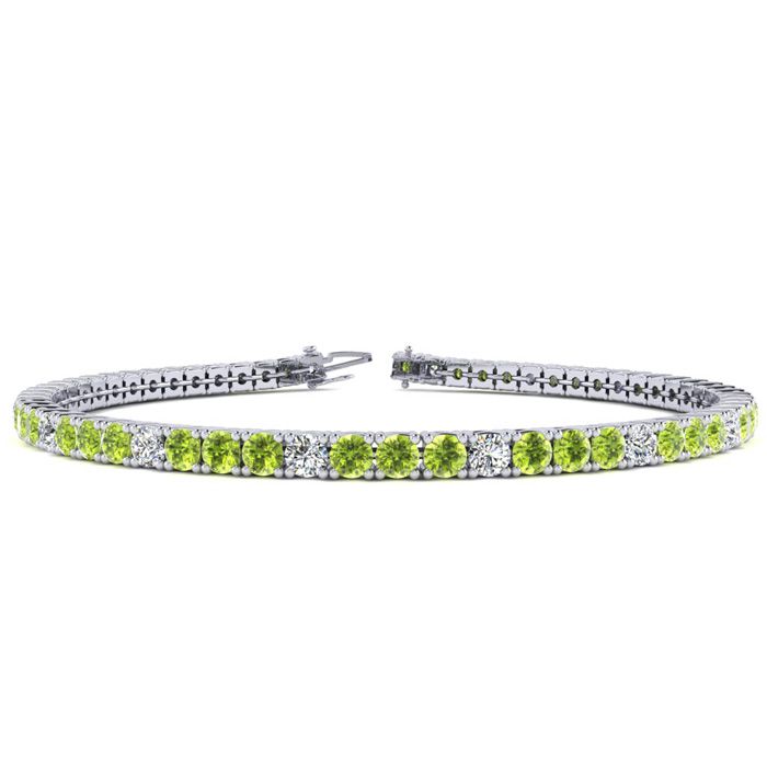 3 1/2 Carat Peridot & Diamond Alternating Tennis Bracelet in 14K White Gold (8.1 g), 6 Inches,  by SuperJeweler