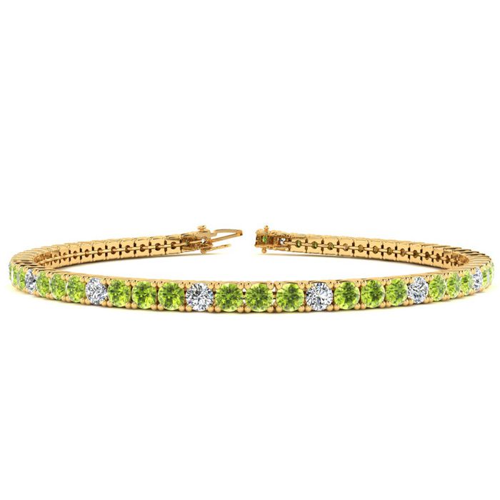 3 1/2 Carat Peridot & Diamond Alternating Tennis Bracelet in 14K Yellow Gold (8.1 g), 6 Inches,  by SuperJeweler