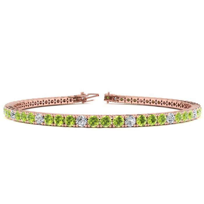 3 1/2 Carat Peridot & Diamond Alternating Tennis Bracelet in 14K Rose Gold (8.1 g), 6 Inches,  by SuperJeweler