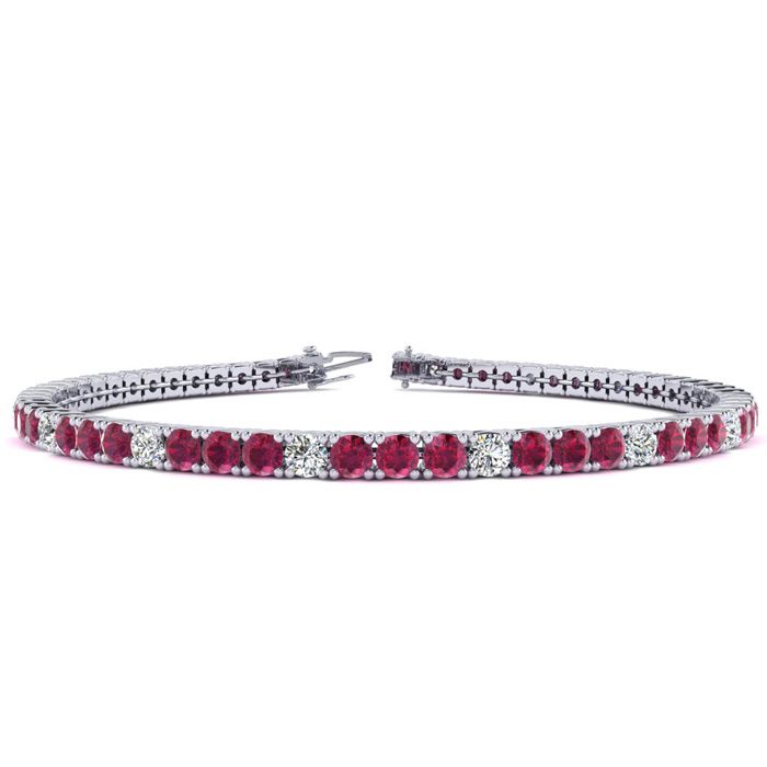 4 1/3 Carat Ruby & Diamond Alternating Tennis Bracelet in 14K White Gold (8.1 g), 6 Inches,  by SuperJeweler