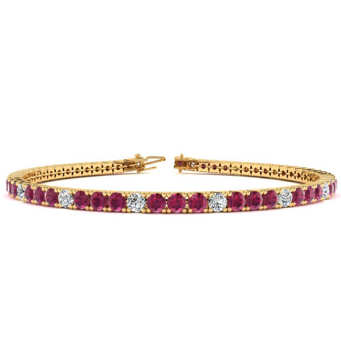 4 1/3 Carat Ruby & Diamond Alternating Tennis Bracelet in 14K Yellow Gold (8.1 g), 6 Inches,  by SuperJeweler