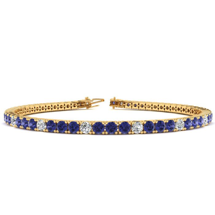 4 1/3 Carat Tanzanite & Diamond Alternating Tennis Bracelet in 14K Yellow Gold (8.1 g), 6 Inches,  by SuperJeweler