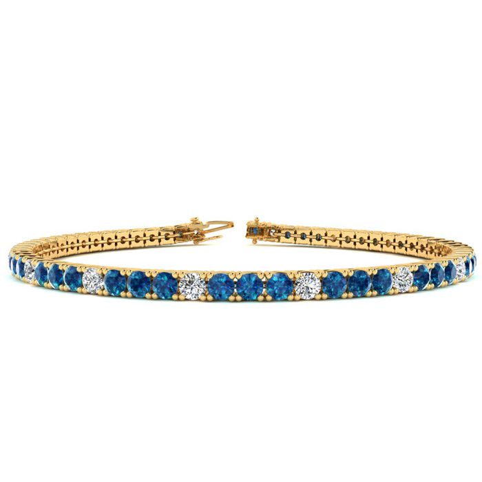 3 1/2 Carat Blue & White Diamond Alternating Tennis Bracelet in 14K Yellow Gold (8.1 g), 6 Inches,  by SuperJeweler