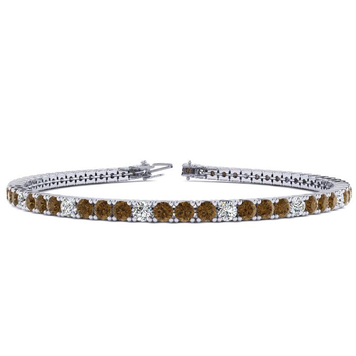 3 1/2 Carat Chocolate Bar Brown Champagne & White Diamond Alternating Tennis Bracelet in 14K White Gold (8.1 g), 6 Inches,  by SuperJeweler