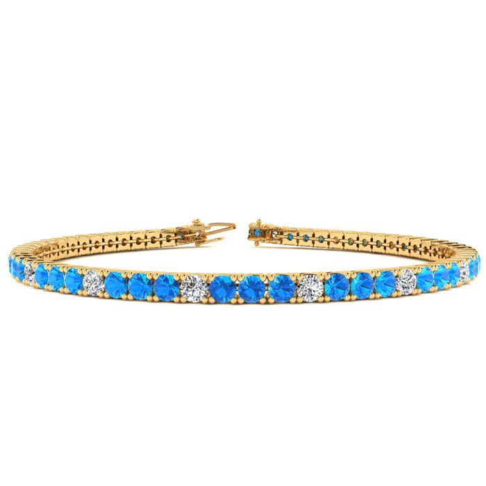 4 1/3 Carat Blue Topaz & Diamond Alternating Tennis Bracelet in 14K Yellow Gold (8.1 g), 6 Inches,  by SuperJeweler