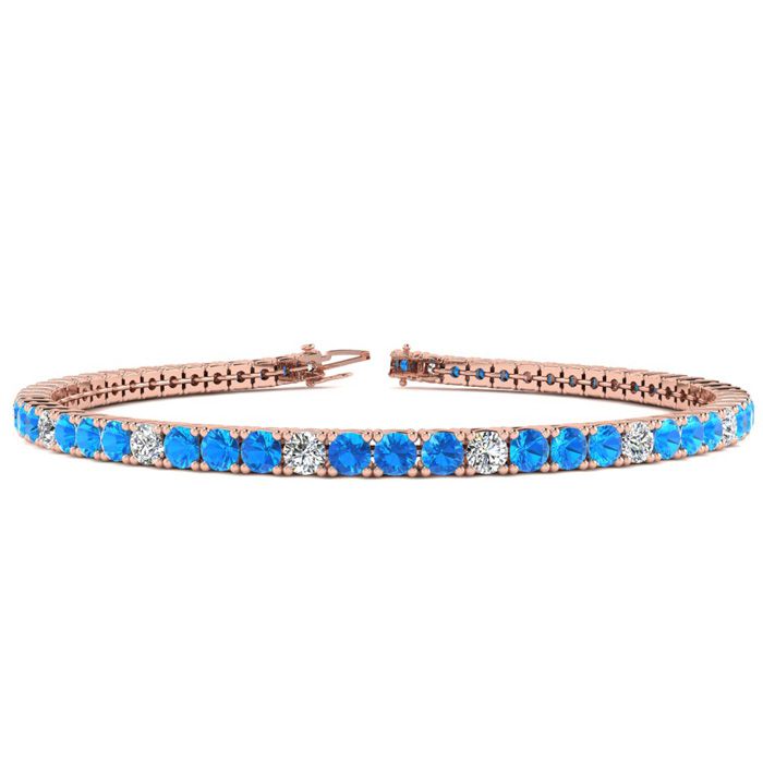 4 1/3 Carat Blue Topaz & Diamond Alternating Tennis Bracelet in 14K Rose Gold (8.1 g), 6 Inches,  by SuperJeweler