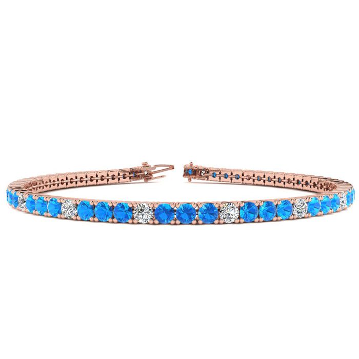 6 1/3 Carat Blue Topaz & Diamond Alternating Tennis Bracelet In 14K Rose Gold (12.1 G), 9 Inches, J/K By SuperJeweler