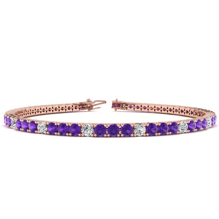 3 1/2 Carat Amethyst & Diamond Alternating Tennis Bracelet in 14K Rose Gold (8.1 g), 6 Inches,  by SuperJeweler