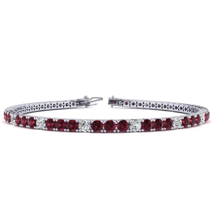 4 Carat Garnet & Diamond Alternating Tennis Bracelet in 14K White Gold (8.1 g), 6 Inches,  by SuperJeweler