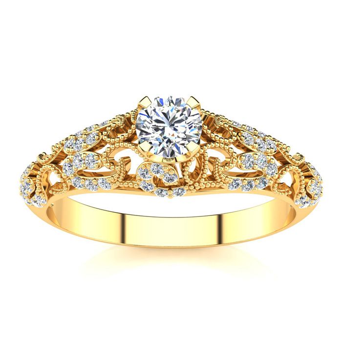 1/2 Carat Vintage Diamond Engagement Ring in 14K Yellow Gold (2.7 g) (, SI2-I1), Size 4 by SuperJeweler