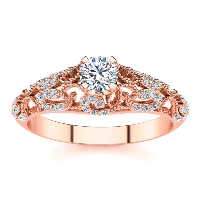 1/2 Carat Vintage Diamond Engagement Ring in 14K Rose Gold (2.7 g) (, SI2-I1), Size 4 by SuperJeweler