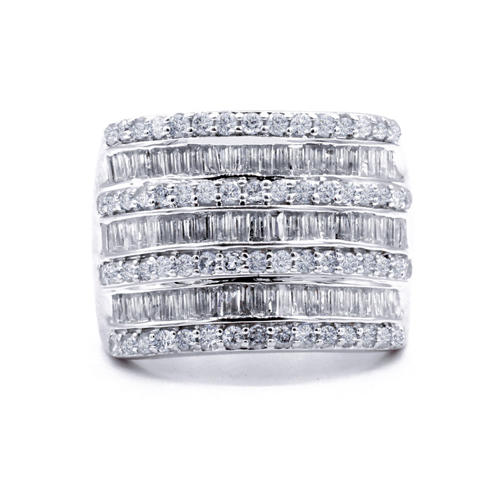 2 Carat Baguette & Round Diamond Wedding Band Ring in Sterling Silver, , Size 6 by SuperJeweler