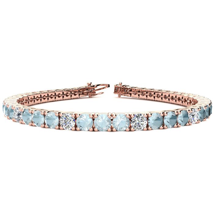 8 1/3 Carat Aquamarine & Diamond Graduated Tennis Bracelet in 14K