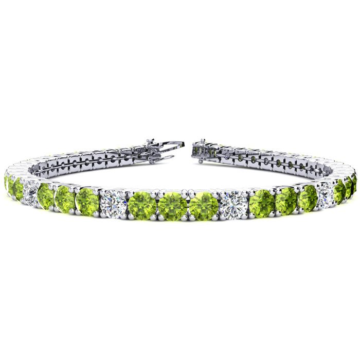 9 3/4 Carat Peridot & Diamond Graduated Tennis Bracelet in 14K Wh