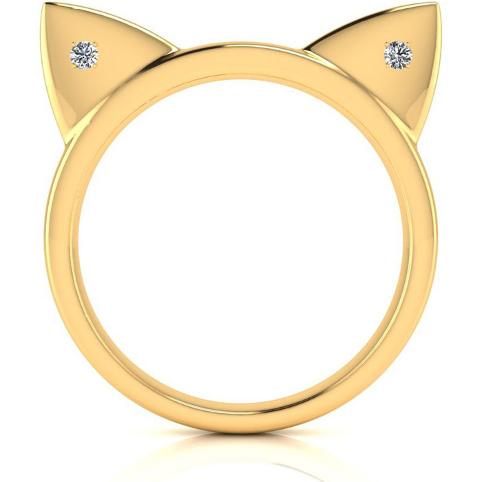 Diamond Accent Cat Ears Ring in Yellow Gold (1.4 g) Over Sterling Silver, , Size 4 by SuperJeweler