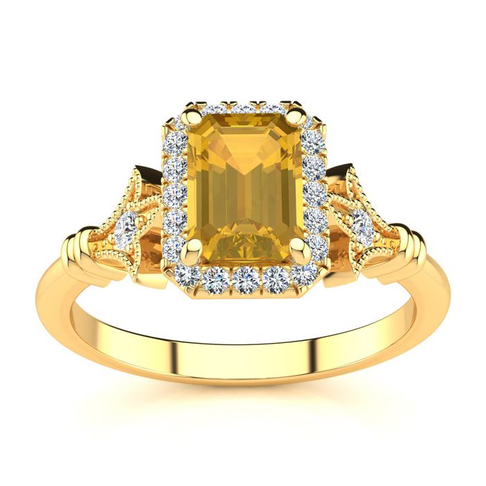 1 Carat Citrine & Halo Diamond Vintage Ring in 14K Yellow Gold (3.8 g), , Size 4 by SuperJeweler