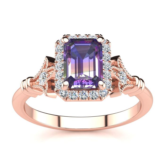 1 Carat Mystic Topaz & Halo Diamond Vintage Ring in 14K Rose Gold (3.8 g), , Size 4 by SuperJeweler