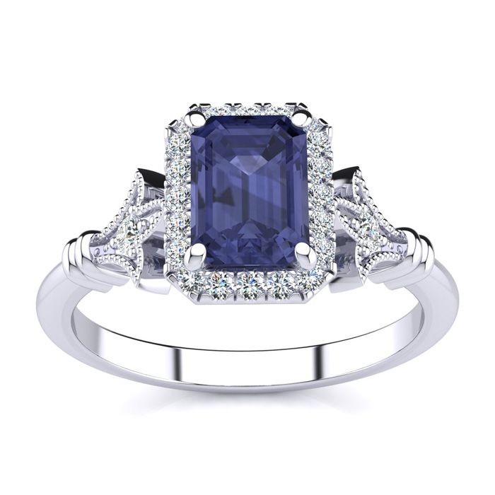 1.5 Carat Tanzanite & Halo Diamond Vintage Ring in 14K White Gold (3.8 g), , Size 4 by SuperJeweler