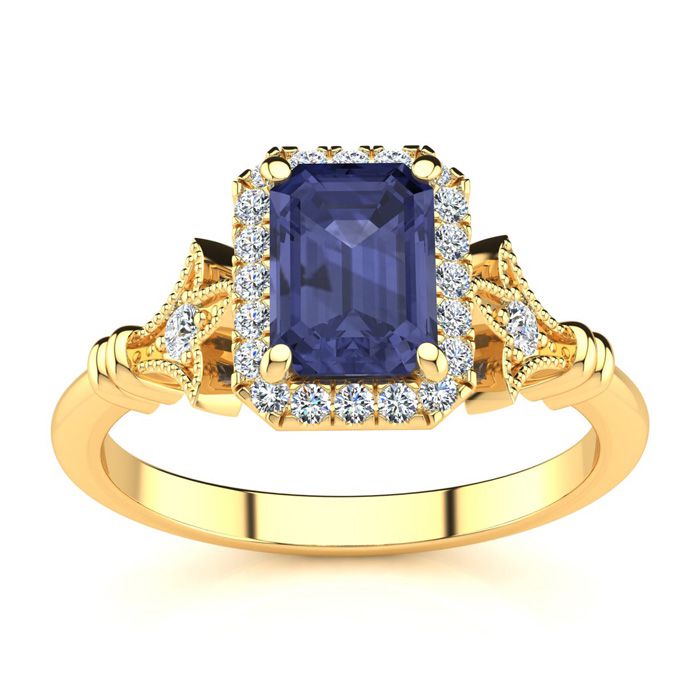 1.5 Carat Tanzanite & Halo Diamond Vintage Ring in 14K Yellow Gold (3.8 g), , Size 4 by SuperJeweler