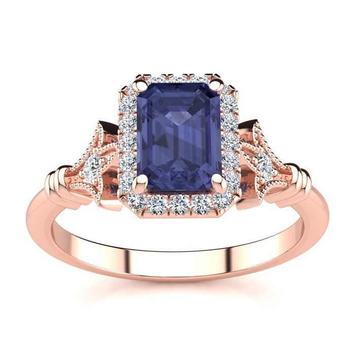 1.5 Carat Tanzanite & Halo Diamond Vintage Ring in 14K Rose Gold (3.8 g), , Size 4 by SuperJeweler