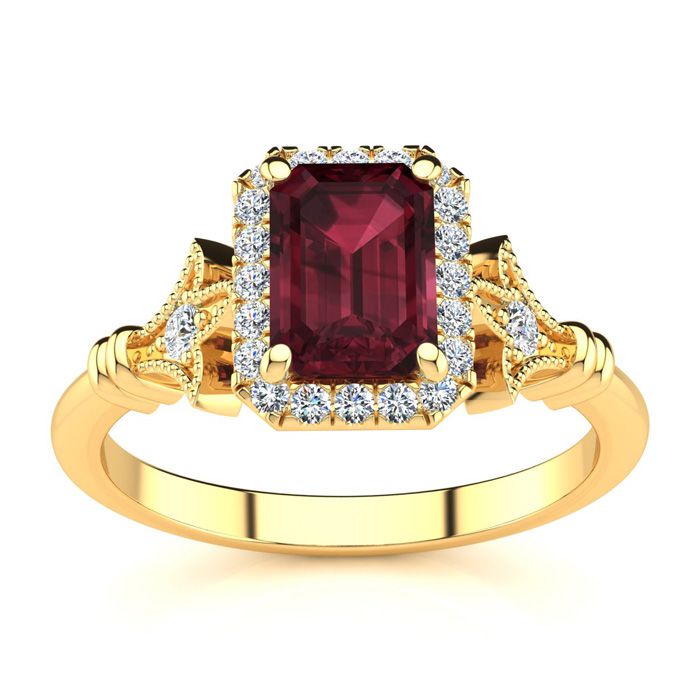 1.5 Carat Garnet & Halo Diamond Vintage Ring in 14K Yellow Gold (3.8 g), , Size 4 by SuperJeweler