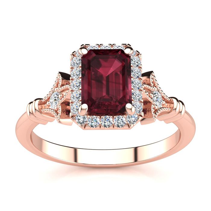 1.5 Carat Garnet & Halo Diamond Vintage Ring in 14K Rose Gold (3.8 g), , Size 4 by SuperJeweler