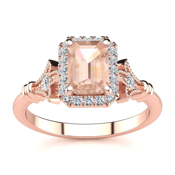 1 Carat Morganite & Halo Diamond Vintage Ring in 14K Rose Gold (3.8 g), , Size 4 by SuperJeweler