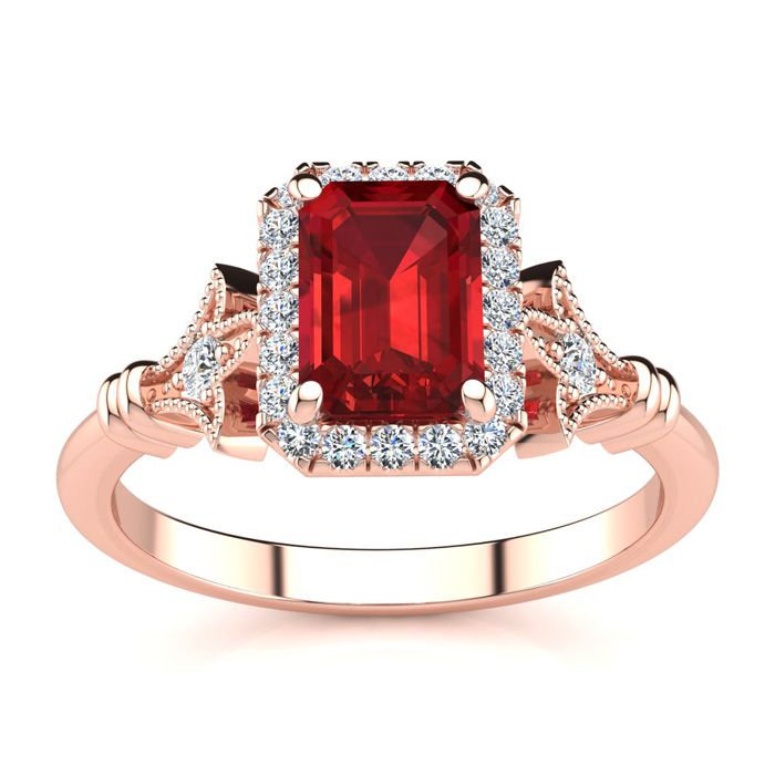 1.25 Carat Ruby & Halo Diamond Vintage Ring in 14K Rose Gold (3.8 g), , Size 4 by SuperJeweler