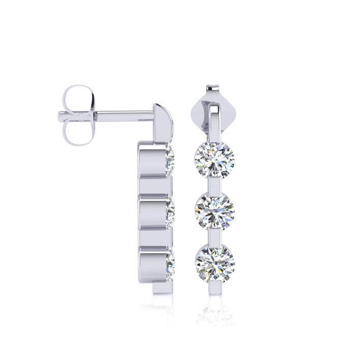 1/4 Carat Three Diamond Linear Earrings in 14K White Gold,  by SuperJeweler