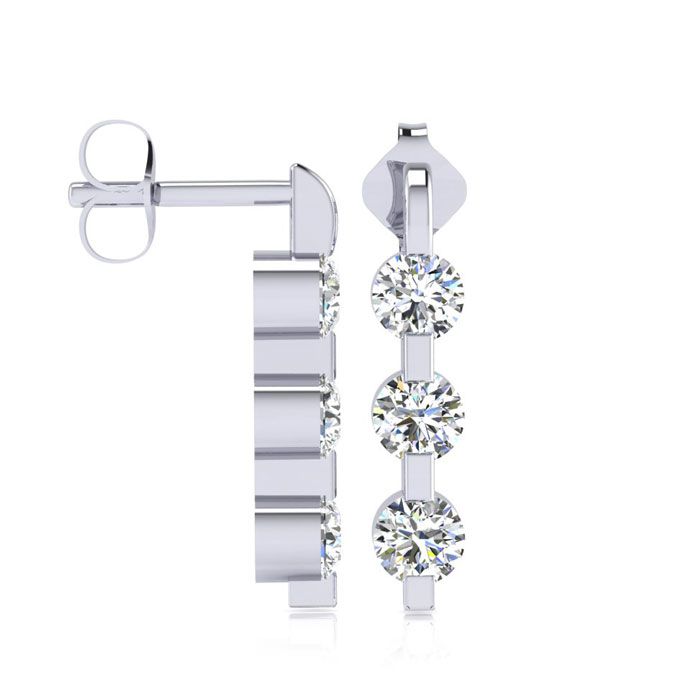 1 Carat Three Diamond Linear Earrings in 14K White Gold,  by SuperJeweler
