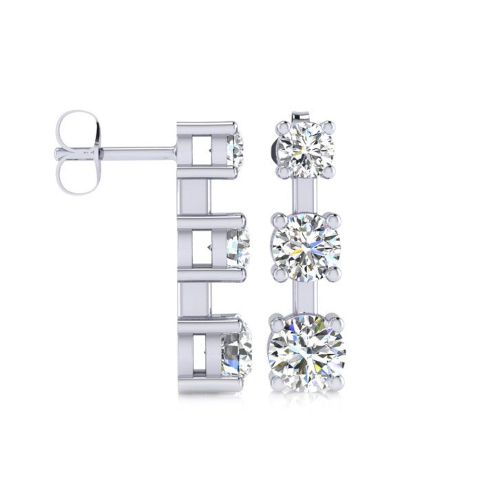 1 Carat Three Diamond Drop Earrings In 14K White Gold, I/J By SuperJeweler