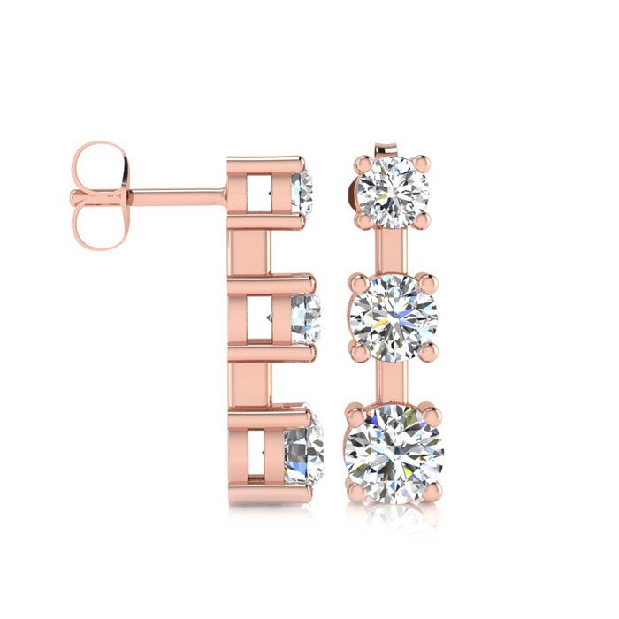 1 Carat Three Diamond Drop Earrings in 14K Rose Gold,  by SuperJeweler