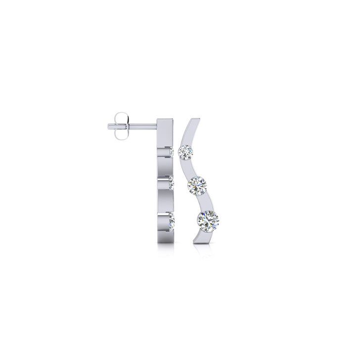 1/4 Carat Three Diamond Curve Earrings in 14K White Gold,  by SuperJeweler