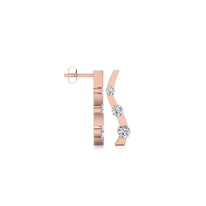 1/4 Carat Three Diamond Curve Earrings in 14K Rose Gold,  by SuperJeweler