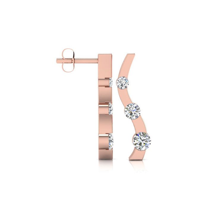 1 Carat Three Diamond Curve Earrings in 14K Rose Gold,  by SuperJeweler