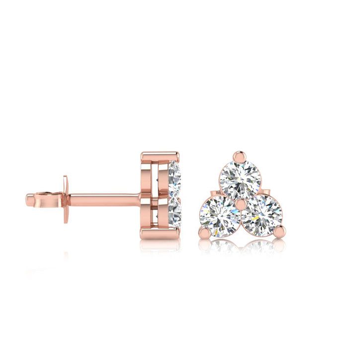 1 Carat Three Diamond Triangle Stud Earrings In 14K Rose Gold, I/J By SuperJeweler