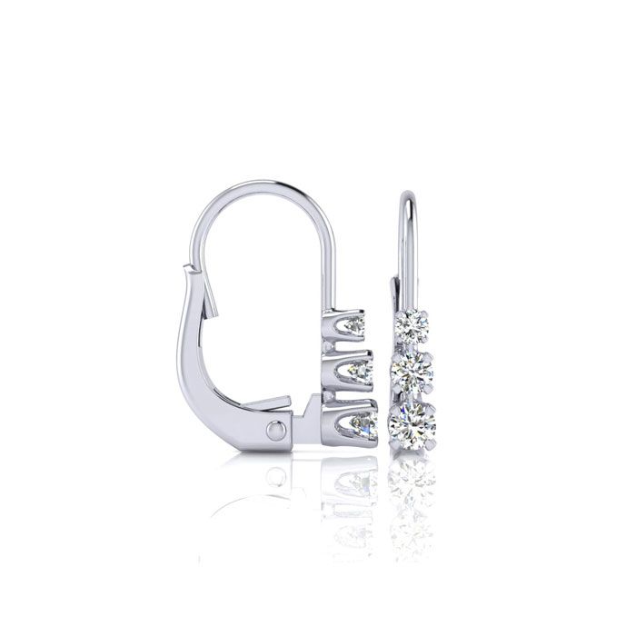 1/4 Carat Three Diamond Leverback Earrings in 14K White Gold,  by SuperJeweler