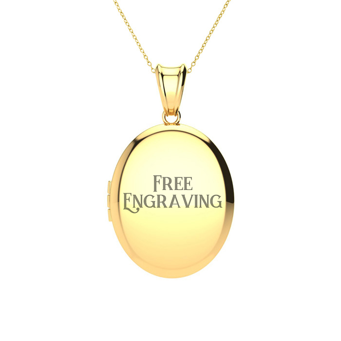 14K Yellow Gold (4 g) Medium Oval Locket Necklace w/ Free Custom Engraving, 18 Inches, Can Hold Up To Two Pictures by SuperJeweler