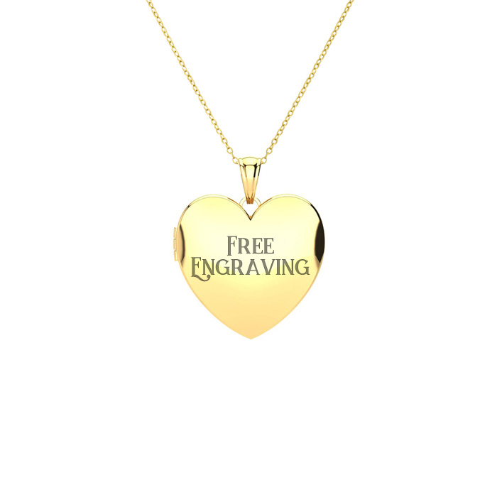 14K Yellow Gold (2.2 g) Small Heart Locket Necklace w/ Free Custom Engraving, 18 Inches, Can Hold Up To Two Pictures by SuperJeweler