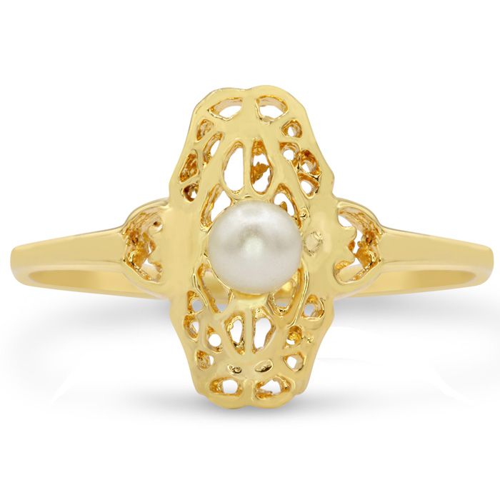 Round Freshwater Cultured Pearl Vintage Ring in 14K Yellow Gold (1.6 g), Size 4 by SuperJeweler