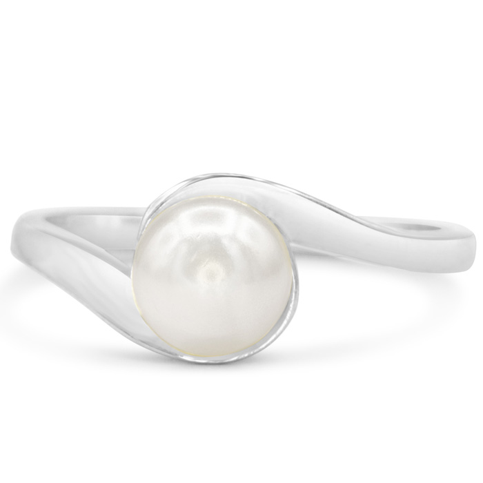 Round Freshwater Cultured Pearl Ring in 14K White Gold (2 g), Size 4 by SuperJeweler