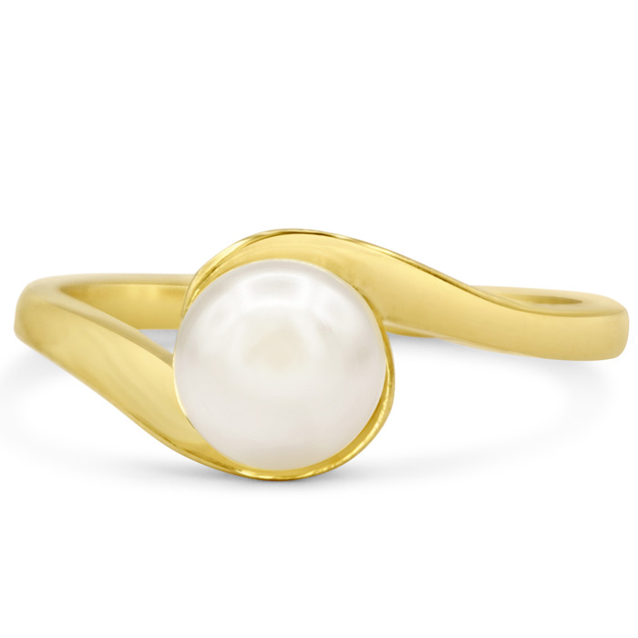 Round Freshwater Cultured Pearl Ring in 14K Yellow Gold (2 g), Size 4 by SuperJeweler